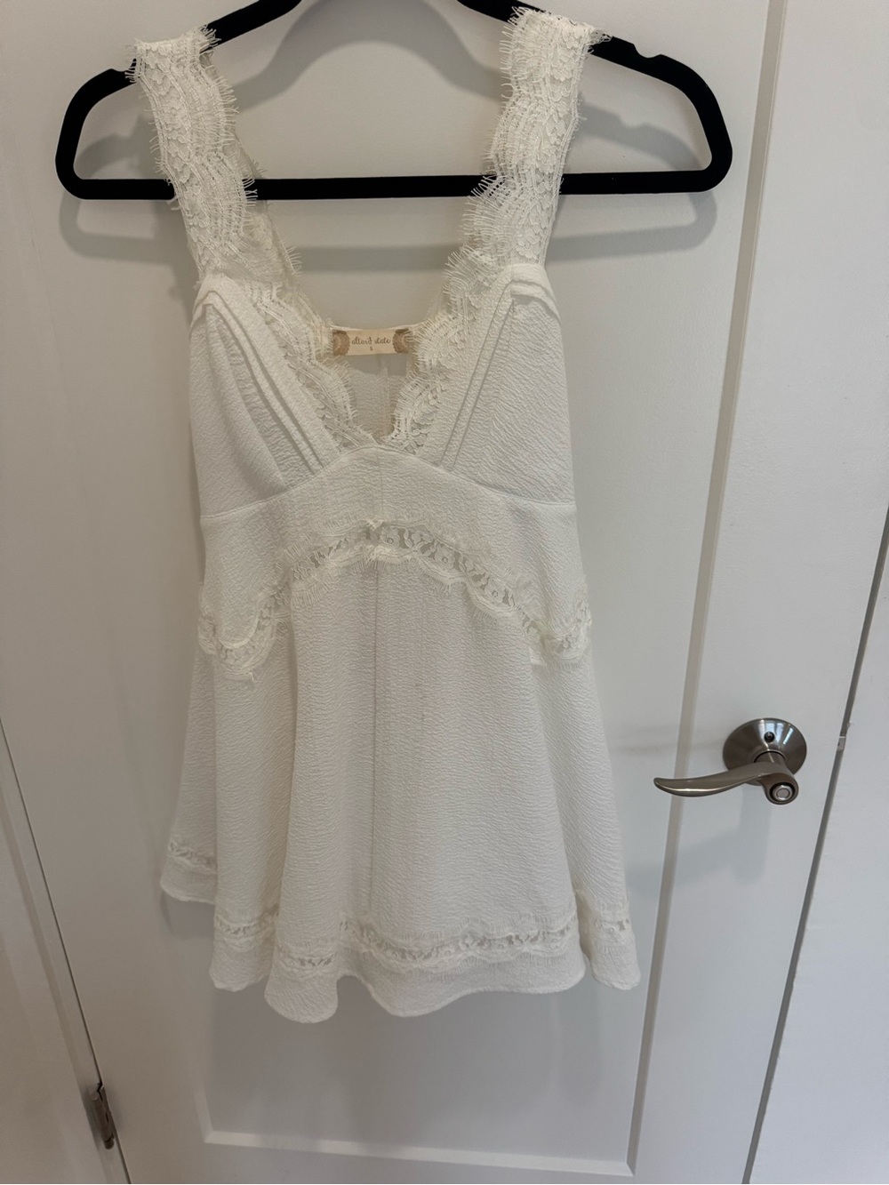 Altard State Cream Lace-Trim V-Neck Mini Dress